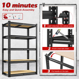 REIBII Storage Shelves 2020LBS Garage Shelving Heavy Duty 5 Tier Metal Shelving Units for Storage Adjustable Utility Shelf Rack for Kitchen Warehouse Basement 28" W x 12" D x 59.8" H, Black REIBII