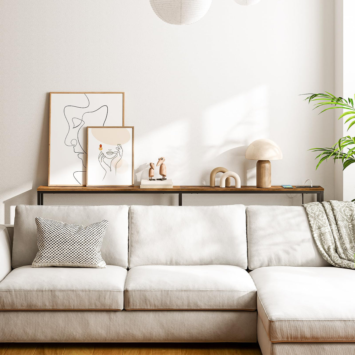 HOOBRO 5.9" Skinny Console Table with Charging Station, 78.7" Narrow Sofa Table with Power Outlets, Long Behind Couch Table, Slim Entryway Table for Hallway, Living Room, Rustic Brown BF205UXG01 HOOBRO