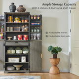 ACCOHOHO Fluted Pantry Cabinet, 72" Tall Modern Storage Cabinet with 4 Doors, Organizer, Drawer and Adjustable Shelves, Wood Cupboard for Kitchen, Dining Room, Living Room and Bathroom, Army Green ACCOHOHO