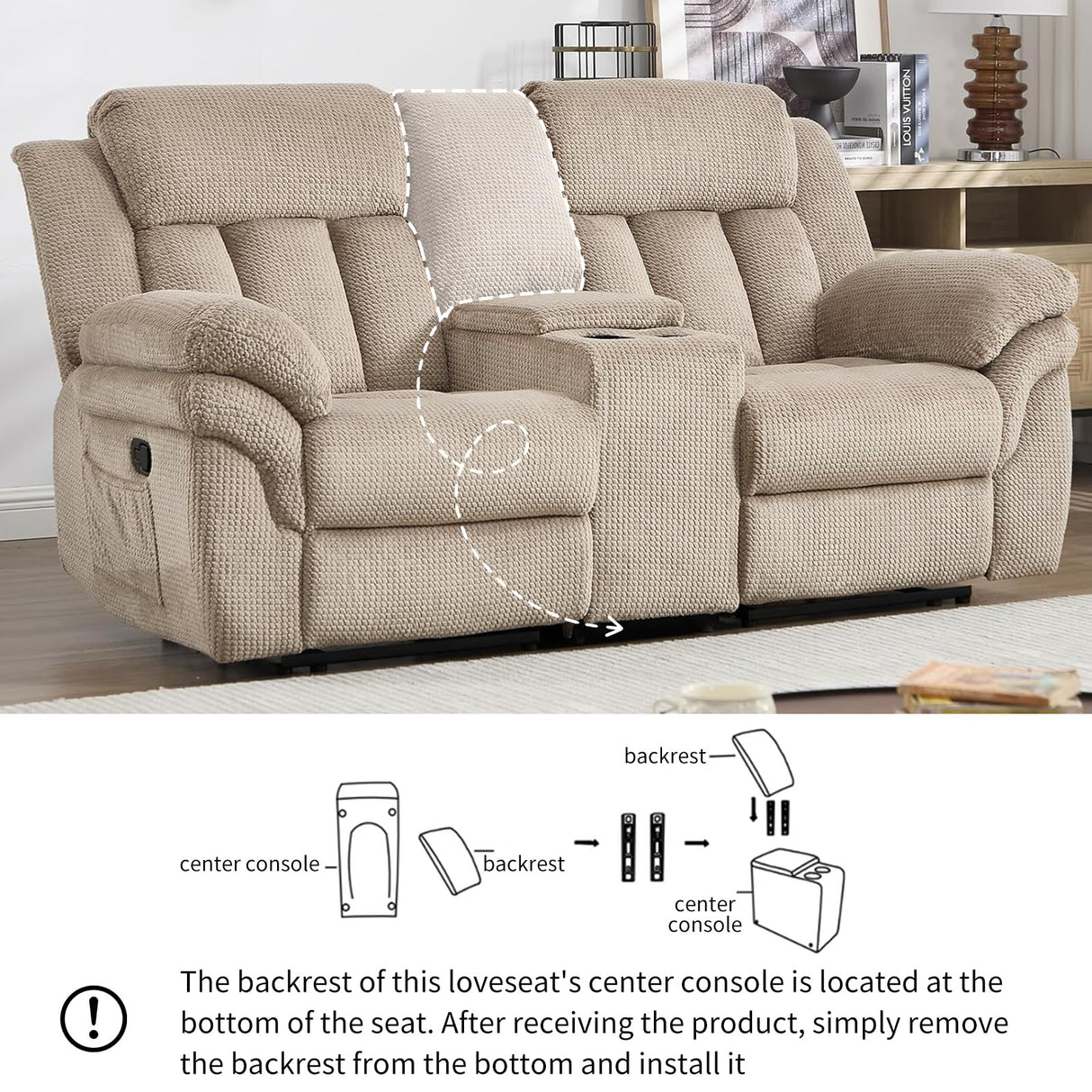 CANMOV Recliner Sofa Set, Manual Recliner Loveseat with Overstuffed Armrest for Living Room,Bedroom Furniture,Office,2 Seat Light Brown CANMOV
