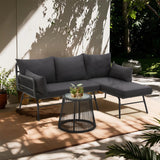 Bezseller 3-Piece Outdoor Patio Furniture Set, L-Shaped Rattan Sectional Sofa with Thick Cushions, Glass Coffee Table – All-Weather Conversation Set for Backyard, Porch, Poolside Bezseller