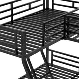 L-Shaped Metal Triple Bunk Bed for 3, Twin Over Full Bunk Bed with a Twin Size Loft Bed Attached, with a Desk, 3 Beds Bunk Bed Frame for Kids Teens Adults - Black Bellemave