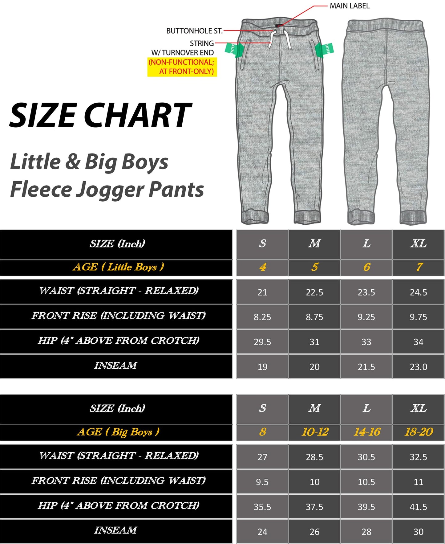 Southpole Boys' Big Active Basic Jogger Fleece Pants, White, Large / 14-16