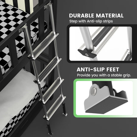 Marudina 61.5" Pre-Assembled Bunk Ladder, Adjustable 3 Levels of Height, Aluminum RV Bunk Bed Ladder with 4 Anti-Slip Steps, Non-Slip Feet, 2 Fixing Methods Marudina