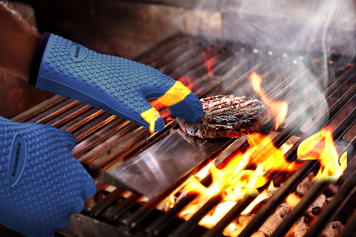 KITCHEN PERFECTION Silicone Smoker Oven Gloves -Extreme Heat Resistant BBQ Gloves -Handle Hot Food Right on Your Smoker Grill Fryer Pit|Waterproof Oven Mitts Grill Gloves |Superior Value Set+3 Bonuses Kitchen perfection