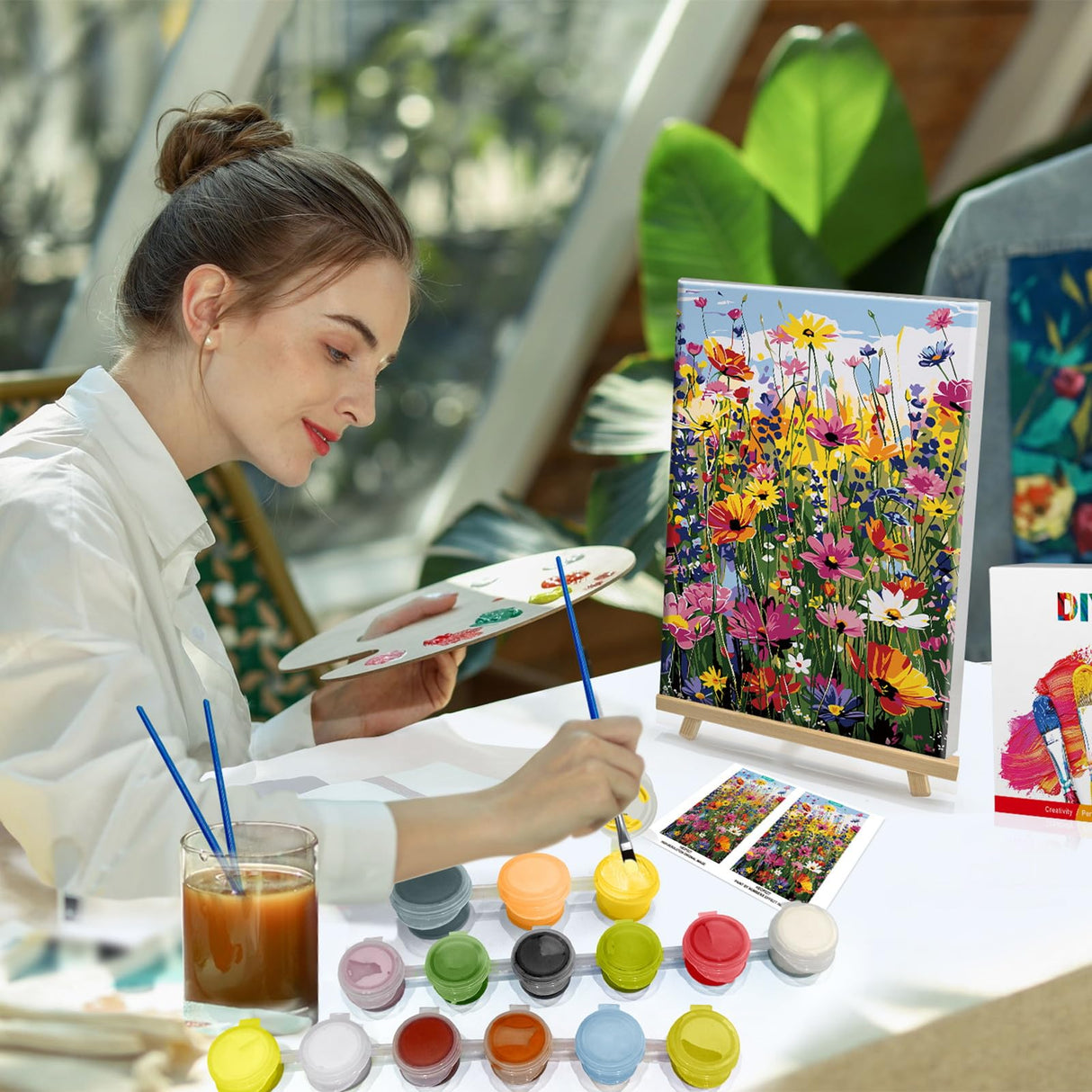 HeeBenor Framed Paint by Numbers Kit for Adults, Flowers Paint by Number with Easel, DIY Floral Acrylic Oil Painting Kit, Adult Paint by Number Kits Framed Canvas for Home Decor 8x12 Inch HeeBenor