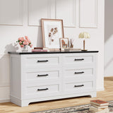 YESHOMY Dresser for Bedroom, Farmhouse 6 Drawers Dresser, Chest of Drawer Chest, Multi-Tier Clothing Storage Cabinet, White and Brown YESHOMY