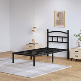 SHOANED 14 Inch Metal Bed Frame - Twin Size Heavy Duty Bedframe with Headboard Black Basic Steel Slats Platform No Box Spring Needed/Easy Assembly/Noise Free SHOANED