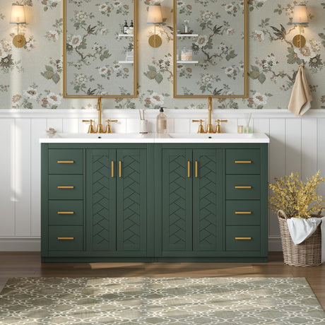 Merax 60" Bathroom Double Vanity with Sink Combo,Freestanding Solid Wood Bathroom Storage Cabinet,Single Sink Bathroom Vanity Set Combo,Green Merax