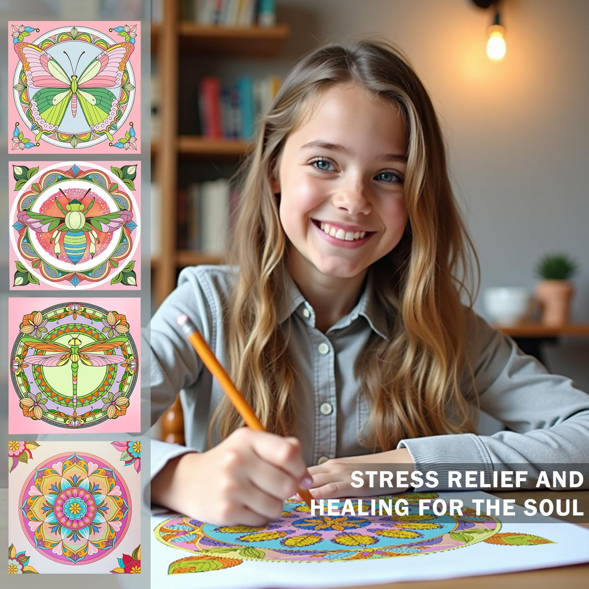FUN LAVIE Adult Coloring Book 32 Mandala Coloring Books for Adults Relaxation and Teens Stress Relief, Featuring Mandalas Insect & Bloom Patterns for Women Mindfulness, Spiral Bound FUN LAVIE