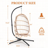 Yechen Hanging Egg Chair with Stand and Footrest for Indoor Outdoor, Foldable Wicker Rattan Patio Egg Swing Chairs Hammock Egg Chair with UV Resistant Cushion for Bedroom Porch, 350 Lbs Capacity Yechen