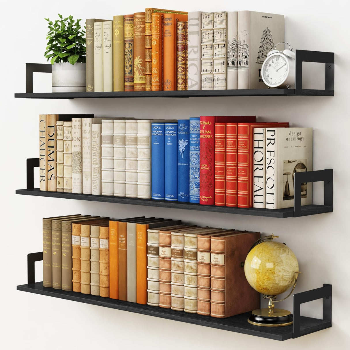 Harwaya Large Floating Book Shelves for Wall Set of 3, 36 Inch Long Wall Mount Bookshelf for Bedroom, Heavy Duty Wood Hanging Bookshelves for Books, Laundry Living Room Classroom Library -Black Harwaya