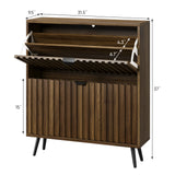 Smuxee Shoe Cabinet with 2 Flip Drawers, 31.5" Walnut Hidden Shoe Storage Cabinet with Fluted Design, Freestanding Shoe Organizer Cabinet for Entryway, Hallway, Closet, Living Room Smuxee
