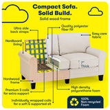 Serta Copenhagen 61" Rolled Arm Sofa, Easy Care Polyester, Soft Pillow Back, Pocket Coil Seat Cushions, Removable Covers, Loveseat or Couch for Small Spaces, Living Rooms or Bedrooms, Cream White Serta