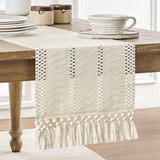 ZeeMart Macrame Style Boho Table Runner, Ivory Table Runners 72 Inches Long, Farmhouse Woven Home Decor, 12x72 Inch, Ivory ZeeMart