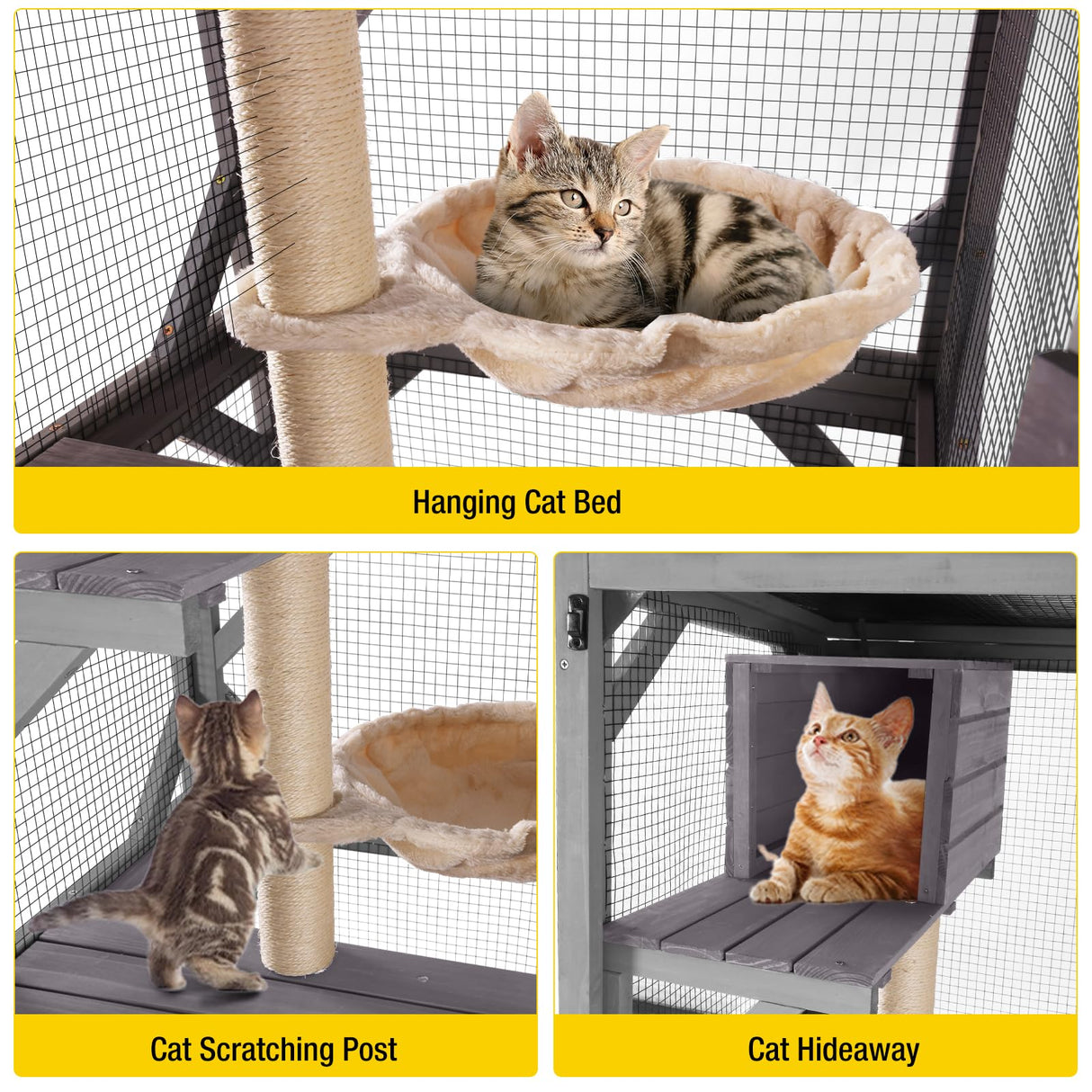 Aivituvin Catio Outdoor Cat Enclosure Wooden Cat Cage with Window Access Large Kitty House on Wheels 62.4’’ Indoor Patio Aivituvin