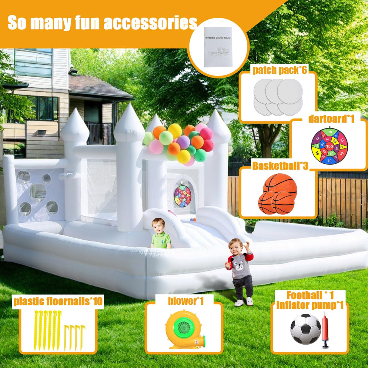 White Bounce House with Blower,Ball Pool,Kids Bounce House,Family Backyard Bouncy Castle,Suitable for Yard,Events,Parties,Weddings,Children's Gifts(13ftL×12ftW×7ftH) TOBEBEGO