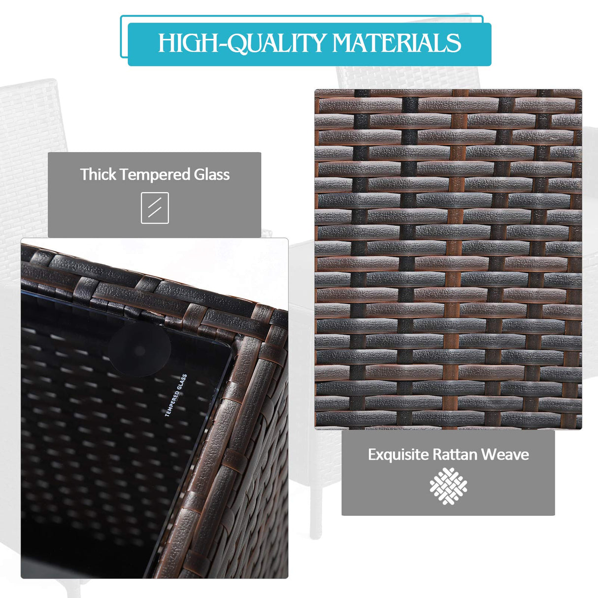 COSTWAY 3 Pieces Patio Rattan Furniture Set, Outdoor Wicker Cushioned Sofa with Tempered Glass Tabletop, Rattan Conversation Set for Porch Yard Balcony Backyard Pool, Turquoise COSTWAY