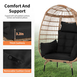 PayLessHere Egg Chair Egg Basket Rattan Chair Steel Frame Oversized Indoor Outdoor Lounger Simple Installation with 4 Comfort Cushion and Stand,352lb Capacity for Patio Garden Living Room，Black PayLessHere