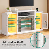 YITAHOME Modern TV Stand for 65 Inch TV, LED Entertainment Center with Power Outlets, Media Console TV Cabinet with Adjustable Shelves & Glass Door for Living Room, White, 59'' TV Stand YITAHOME