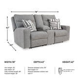 Signature Design by Ashley Biscoe Casual UV Resistant Power Reclining Loveseat with Console, Adjustable Headrest and USB Ports, Light Gray Signature Design by Ashley