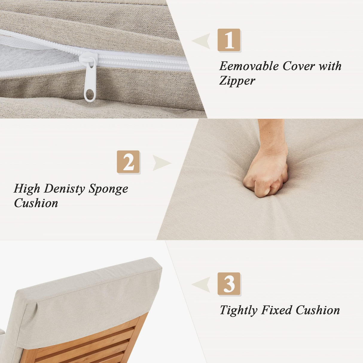 HOMREST Set of 2 Wood Chaise Lounge Chair Recliner, 83x23in Patio Chaise Lounger Recliner with Slide-Out Side Table, Foam-Padded Cushion, Adjustable Backrest, Wheels (Beige) HOMREST