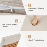 HOMREST Set of 2 Wood Chaise Lounge Chair Recliner, 83x23in Patio Chaise Lounger Recliner with Slide-Out Side Table, Foam-Padded Cushion, Adjustable Backrest, Wheels (Beige) HOMREST