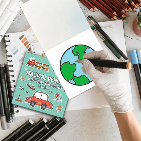 Mini Coloring Book for Adults, 2-Pack Travel Small Coloring Books, Pocket Size Adults Relaxation Coloring Books Stress Relief Adult Mini Coloring Book (Vehicle & Space Planet) Gamito
