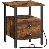 HOOBRO End Table with Charging Station, Bedside Table with 2 Drawer & USB Ports & Power Outlets, Nightstand for Small Spaces, Stable and Sturdy, for Living Room, Bedroom, Rustic Brown BF43UBZ01 HOOBRO
