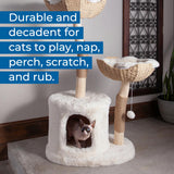 Habitat Haven The Bungalow Cat Tree - Luxury Cat Condo, Large Modern Indoor Tower with 2 Faux Fur Beds, Scratching Posts, Toys, and Den for Cats, 23.5-Inch Width x 18-Inch Depth x 43-Inch Height Habitat Haven