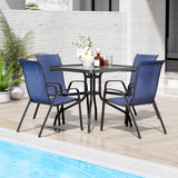 TLSUNNY Patio Dining Set 5 Pieces, All Weather Outdoor Furniture W/30"X 30" Table and 4 Stackable Textilene Chairs, Metal Table and Chairs for Lawn, Garden, Poolside, Backyard (Umbrella not Included) TLSUNNY
