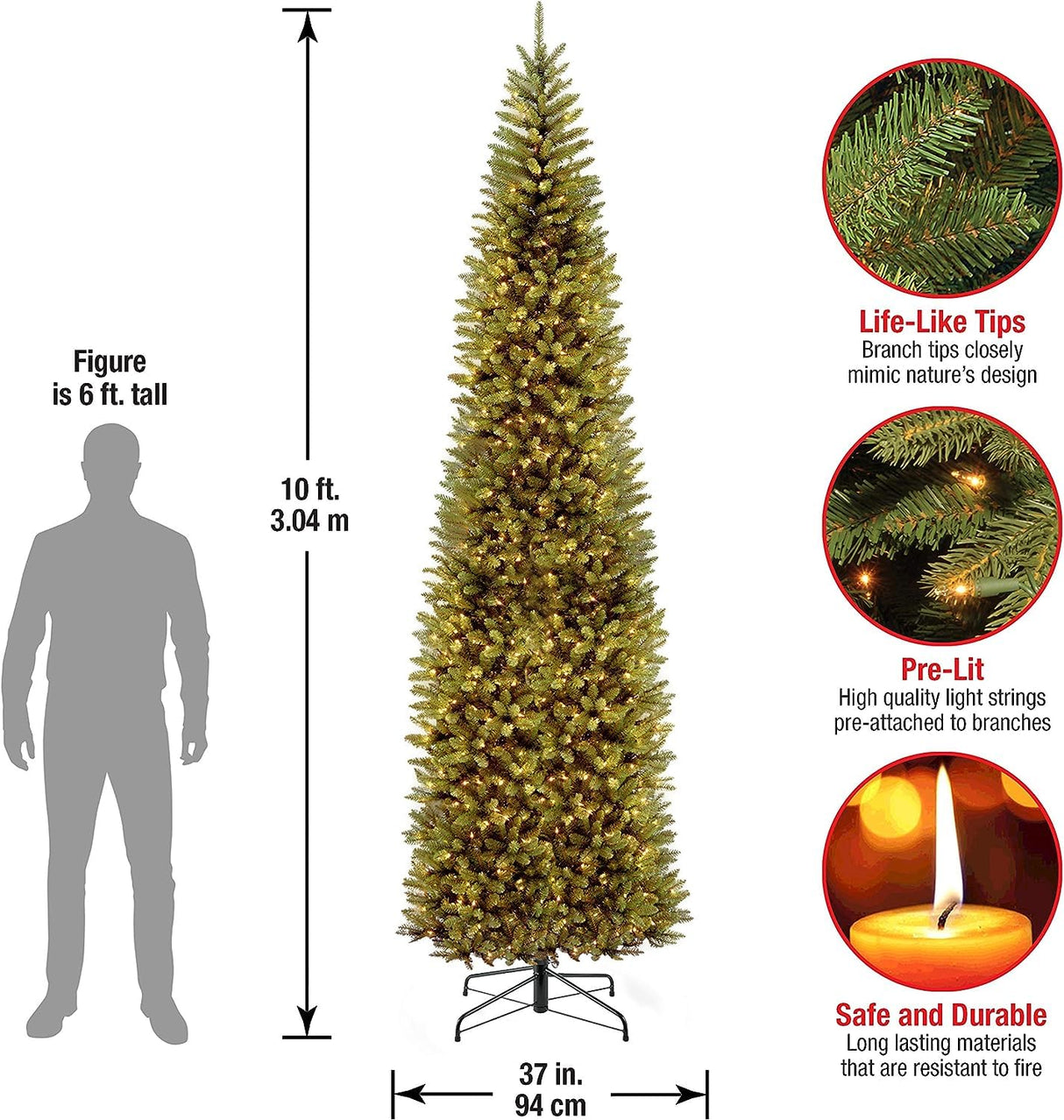 National Tree Company Artificial Pre-Lit Slim Christmas Tree, Green, Kingswood Fir, White Lights, Includes Stand, 10 Feet National Tree Company