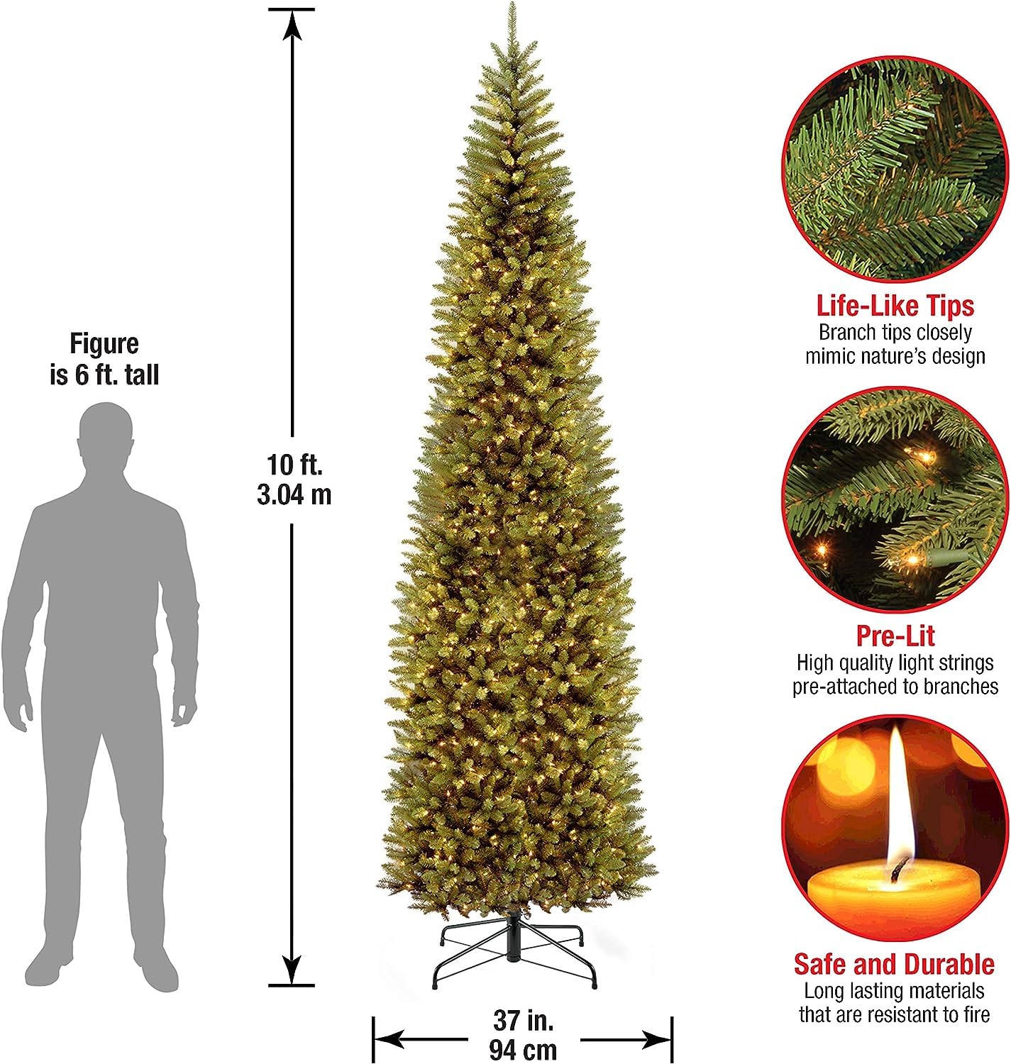 National Tree Company Artificial Pre-Lit Slim Christmas Tree, Green, Kingswood Fir, White Lights, Includes Stand, 10 Feet