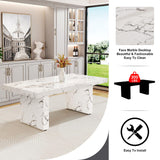 11 Piece Dining Table Set, 79" Marble Dining Table Set for 10, Marble Pattern MDF Dining Table Top and Base, 10 PU Leather Dining Chairs with Chrome Plated Metal Legs for Kitchen Dining Room. gopop