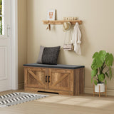 HOMSHO 2-Tier Storage Bench, Shoe Bench with Padded Seat Cushion, Entryway Bench with 2 Barn Doors, Adjustable Shelf, 13.8" D x 39.4" W x 17.7" H, for Entryway, Living Room, Bedroom, Rustic Walnut HOMSHO