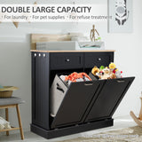 Ancohom Double Tilt Out Trash Cabinet Kitchen Waste Bins,Laundry Hamper Tilt Out Trash Can Cabinet 2 * 13 Gallon Pet Proof Trash Can for Kitchen (White) Ancohom