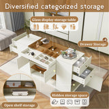 RuiSiSi Modern Armoire Bedroom Island with Drawers Glass Top, Multi-Function Closet Island with Display Shelf & 6 Drawers, Wooden Storage Cabinet for Walk in Closet Wardrobe, Bedroom, White RuiSiSi