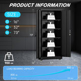 Superday Garage Storage Cabinet with Wheels，73" H Metal Storage Cabinet with Doors and Adjustable Shelves, Lockable Steel Utility Tool Cabinets for Garage, Home Office, Kitchen(Black) Superday