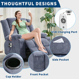 Large Power Lift Recliner Chair for Elderly Overstuffed Wide Electric Lift Chair with Heat and Massage for Big and Tall Adults Reclining Sofa Chair with 2 Cup Holders, Side Pocket, USB Port, Blue WARMTOBABY