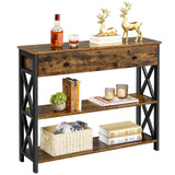 Yaheetech TV Stand for TV up to 45 inch, Entertainment Center with Drawer, Media Console Table with Storage Shelves, for Living Room, Metal Frame, Rustic Brown Yaheetech