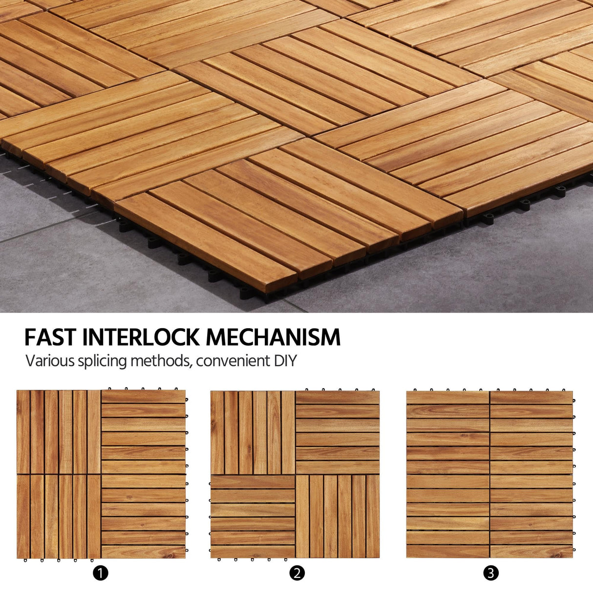 Yaheetech 108PCS Acacia Wood Interlocking Flooring Tiles Waterproof Flooring for Outdoor & Indoor Patio,Balcony,Garden,Poolside,12 × 12 in Yaheetech