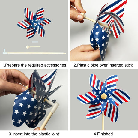 IiILittle 12 Pack Patriotic Pinwheels, American Flag Pinwheels, Wind Spinners for Yard for 4th of July Decor, Memorial Day Decor, Patriotic Outdoor Decor lilLittle