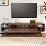 Royal Windsor Modern TV Stand for Living Room, Media Console Cabinet with Socket, Large Entertainment Center with Storage, TV Table with Slatted Sliding Doors and Open Shelves, Reddish Brown Royal Windsor
