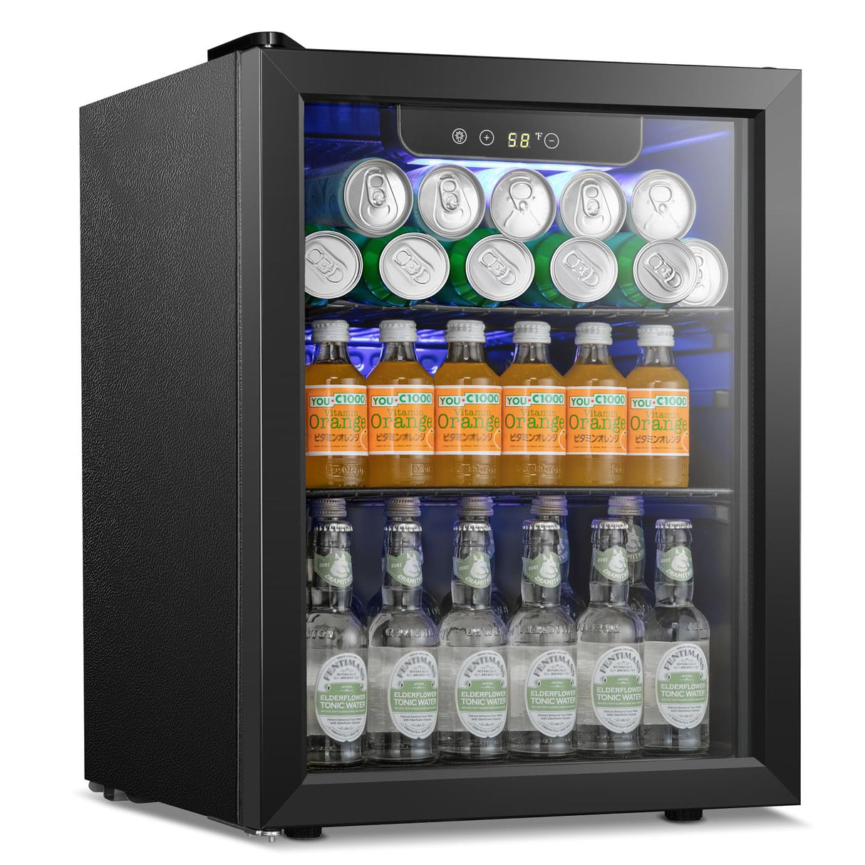 LHRIVER Beverage Refrigerator and Cooler, 68 Can/16 Bottle Mini Fridge with Glass Door, Small Mini Drink Fridge with Adjustable Shelves for Soda Beer or Wine, Perfect for Home/Bar/Office LHRIVER