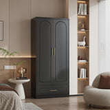 Polup Metal Armoire Wardrobe Closet with Drawer, 71“ Tall Freestanding Wardrobe Cabinet with Doors and Shelves, Large Armoire with Hanging Rod, Clothes Cabinets for Bedroom, Black, Assembly Required Polup