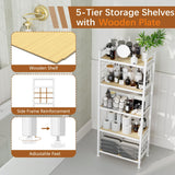 GIOTORENT 5-Tier Pantry Shelves with Wooden Boards, Heavy Duty Storage Shelves & Book Shelf, Adjustable Metal Shelving Unit for Kitchen Bathroom Laundry Organizer, Sturdy Rust-Resistant, White