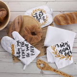 10 Pieces Blank Sublimation Oven Mitts Set Include 2 Sublimation Heat Resistant Oven Gloves 2 Blank Sublimation Hot Pads Pot Holders 2 Towels and 4 Dish Towels for Kitchen Cooking (White) Cunhill