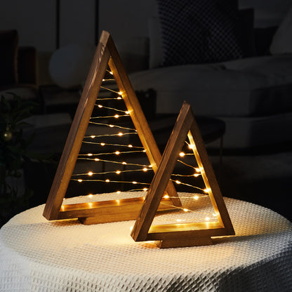 SOONOW Wood Christmas Tree with Lights, Modern Farmhouse Lighted Tabletop Christmas Tree for Home Table Fireplace Mantle Shelf Decor, Christmas Holiday Decorations Set of 2 (Large 13.3" & Small 9.8")