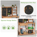 Wooden Potting Benches for Outside, Large Garden Potting Table with Drawers, Outdoor Work Bench with Storage, Holey Board and Hooks, Garden Plant Workbench Patio Workstation for Backyard, Natural Hipicute