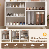 Maupvit 77" White Entryway Hall Tree, 4-in-1 Wood Coat Rack with 9 Hanging Hooks & Storage Bench, Shoe and Coat Rack, 18 Shoe Cubbies Home Organizer for Hallway Front Door Entrance Maupvit